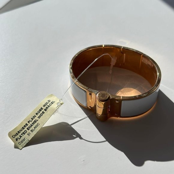 Hermès Charniere Rose Gold Enamel White Bracelet - Medium - Picture 4 of 6